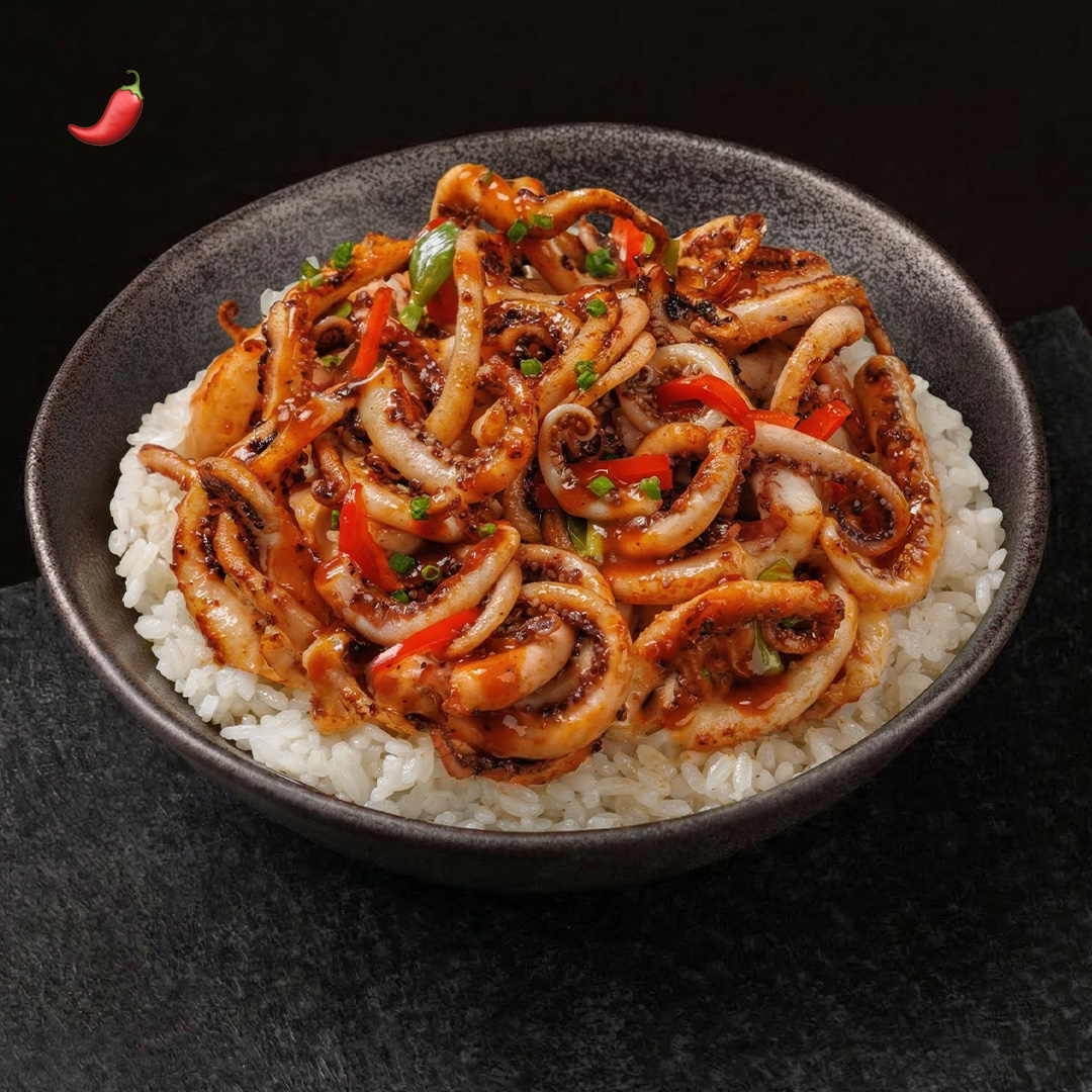 Щупальца кальмара по-азиатски с рисом