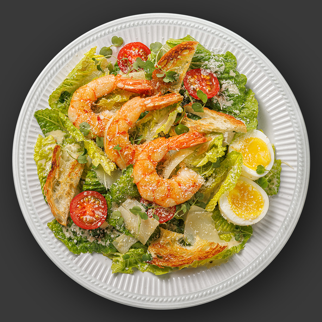 Цезарь с тигровыми креветками Заказать Цезарь с креветками