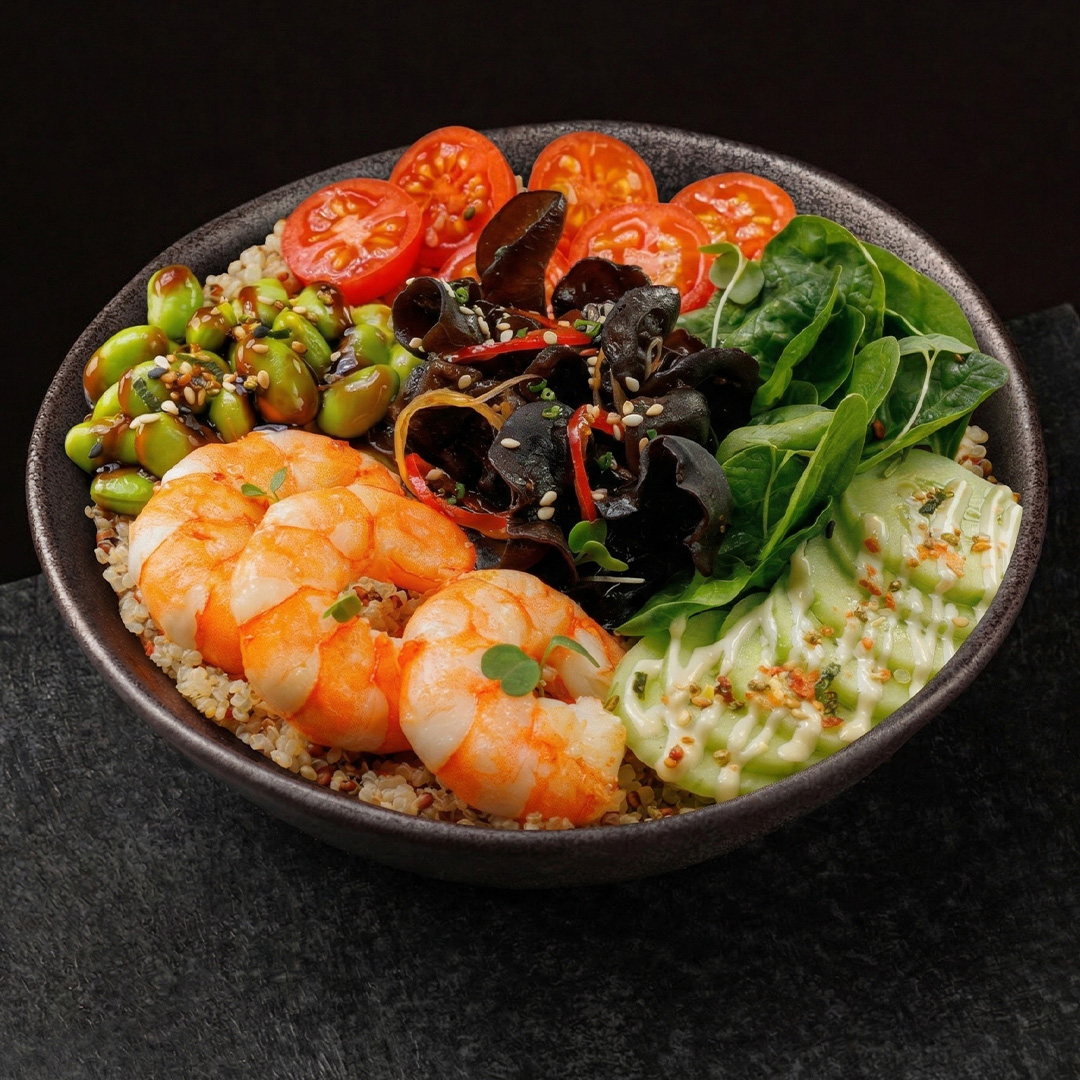 Поке боул с тигровыми креветками Заказать Поке боул с креветками в Нижнем Новгороде